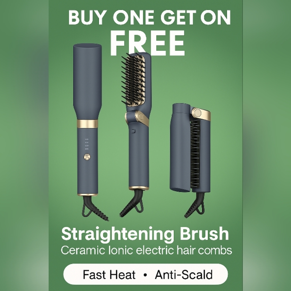 🔥 BUY ONE GET ONE FREE! Ceramic Ionic Hair Straightening Brush — Fast-Heat